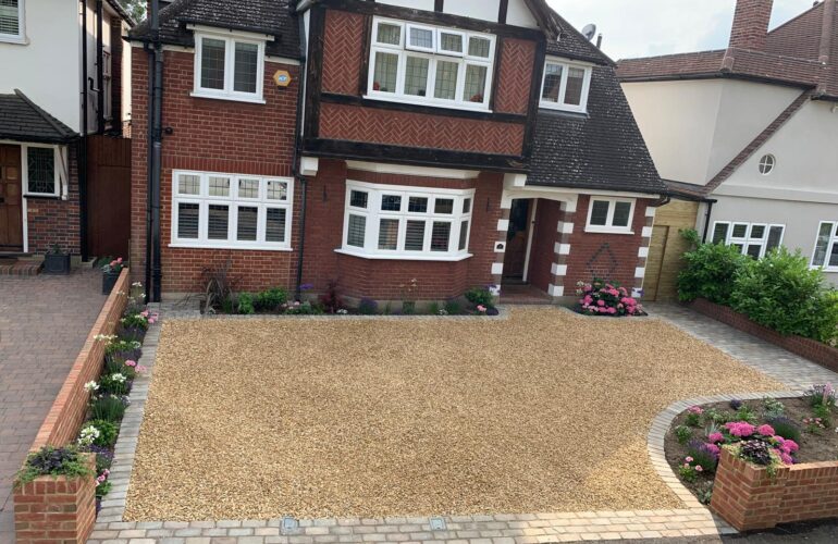 resin driveway and flower beds